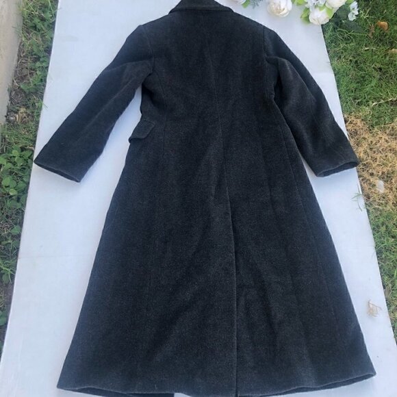 Donna Vittoria Italian Virgin Wool and Mohair Black/Charcoal Trench Coat Size 8 - Picture 10 of 16